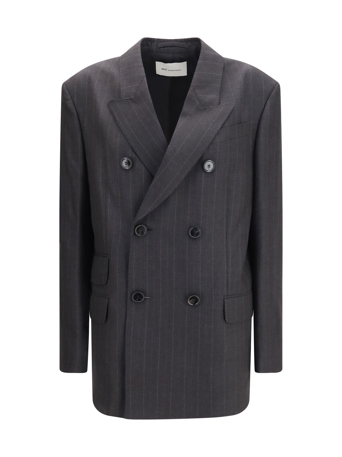 Ami Paris Striped wool double breasted Blazer - Gris Charcoal/Marron Choco