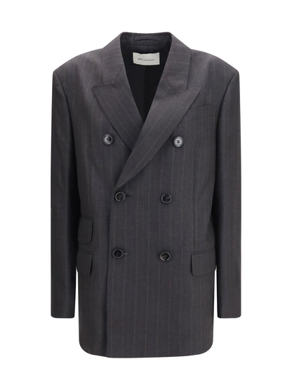 Ami Paris Striped wool double breasted Blazer - Gris Charcoal/Marron Choco