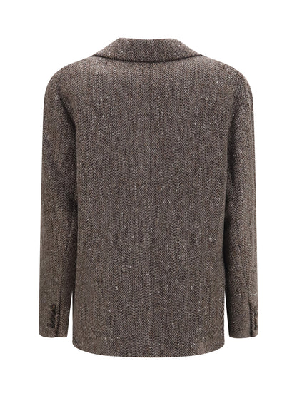 Brunello Cucinelli Single-breasted virgin wool blend Jacket - Brown/Black