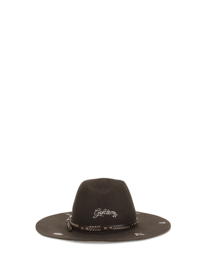 Golden Goose Embroidered wool Fedora - Dark Brown