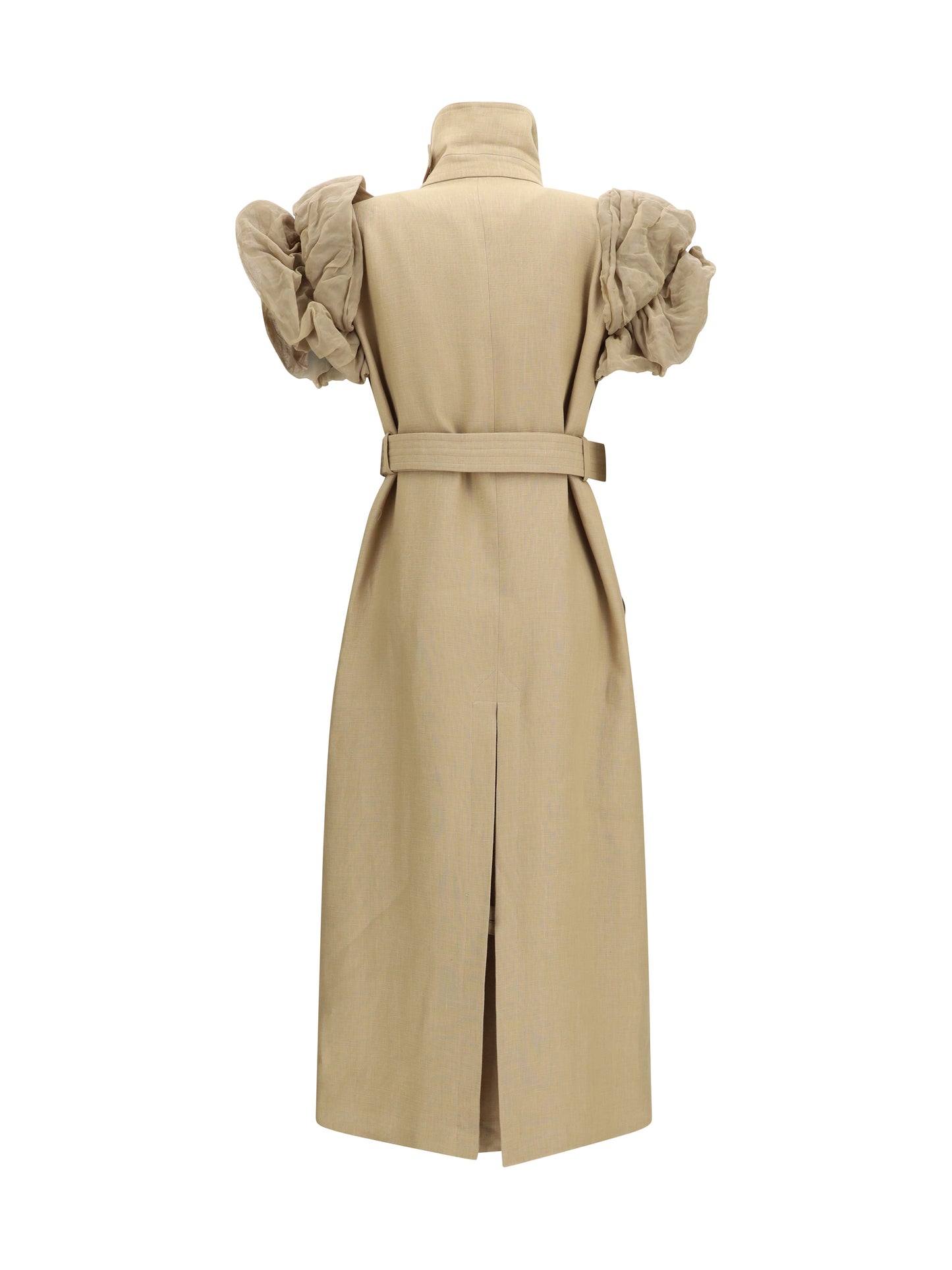 MAX MARA Sleeveless long Trench Coat with organza ruffles