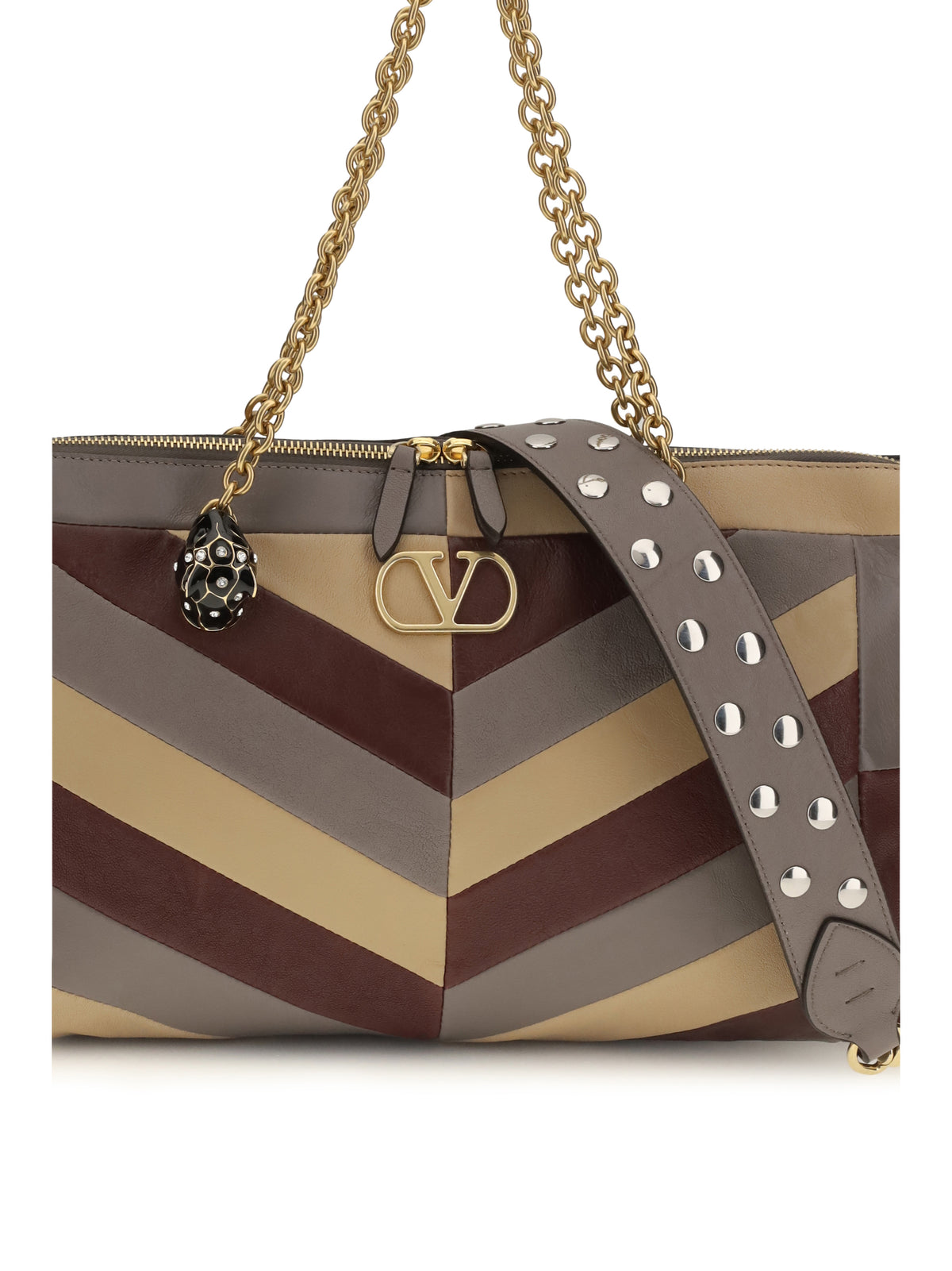 Valentino Medium Panthea Chevron nappa Shoulder Bag - Ruby/Warm Grey/Beige Duna