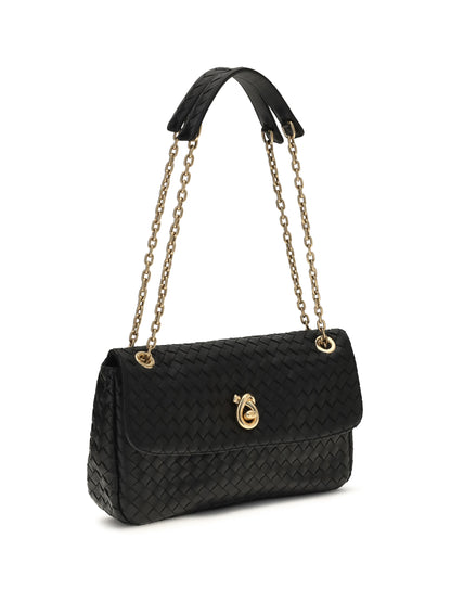Bottega Veneta Intrecciato Shoulder Bag - Black-M Brass