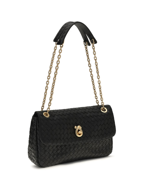 Bottega Veneta Intrecciato Shoulder Bag - Black-M Brass