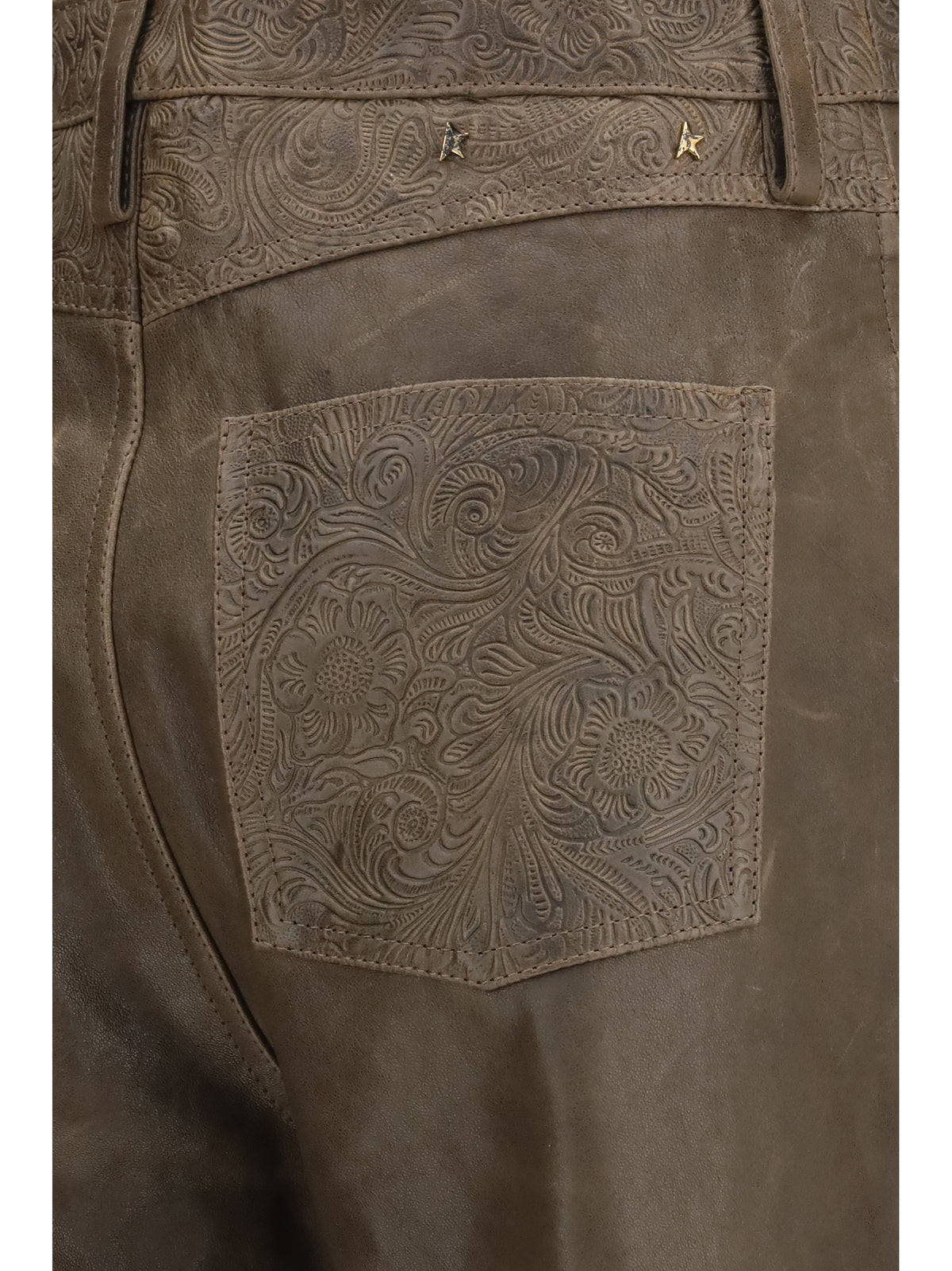 Golden Goose Melany leather Pants with embroidery - Mud Green