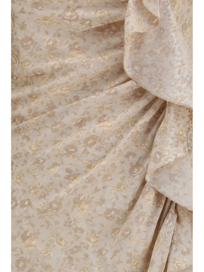 Alessandra Rich Jacquard draped Dress with flounces - Cream
