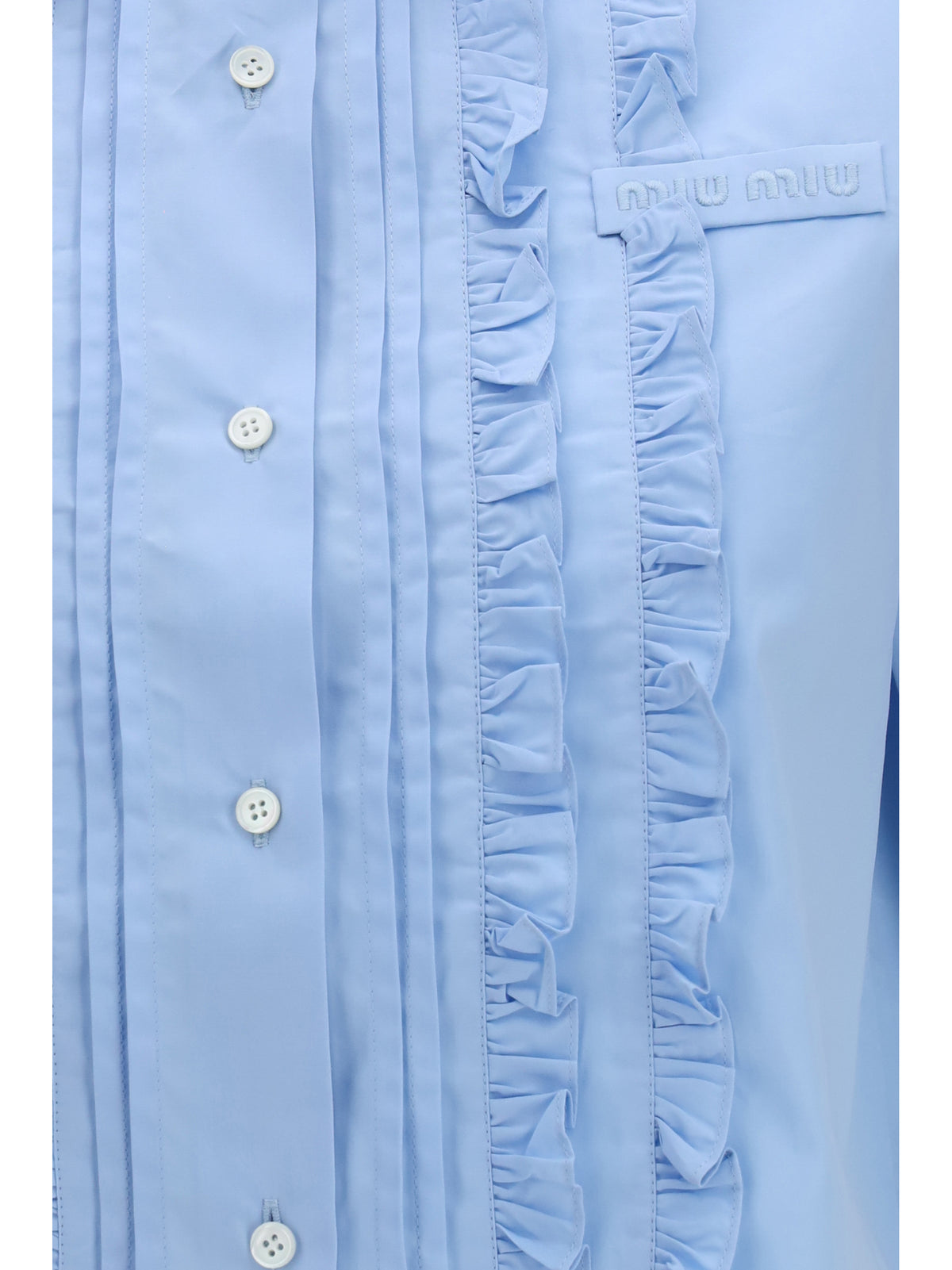 Miu Miu Poplin Shirt with ruffle details - Light Blue