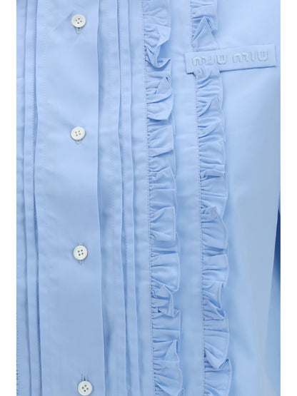 Miu Miu Poplin Shirt with ruffle details - Light Blue