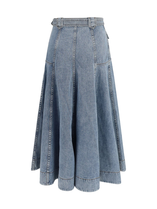Zimmermann Utility Denim Midi Skirt - Sea Foam