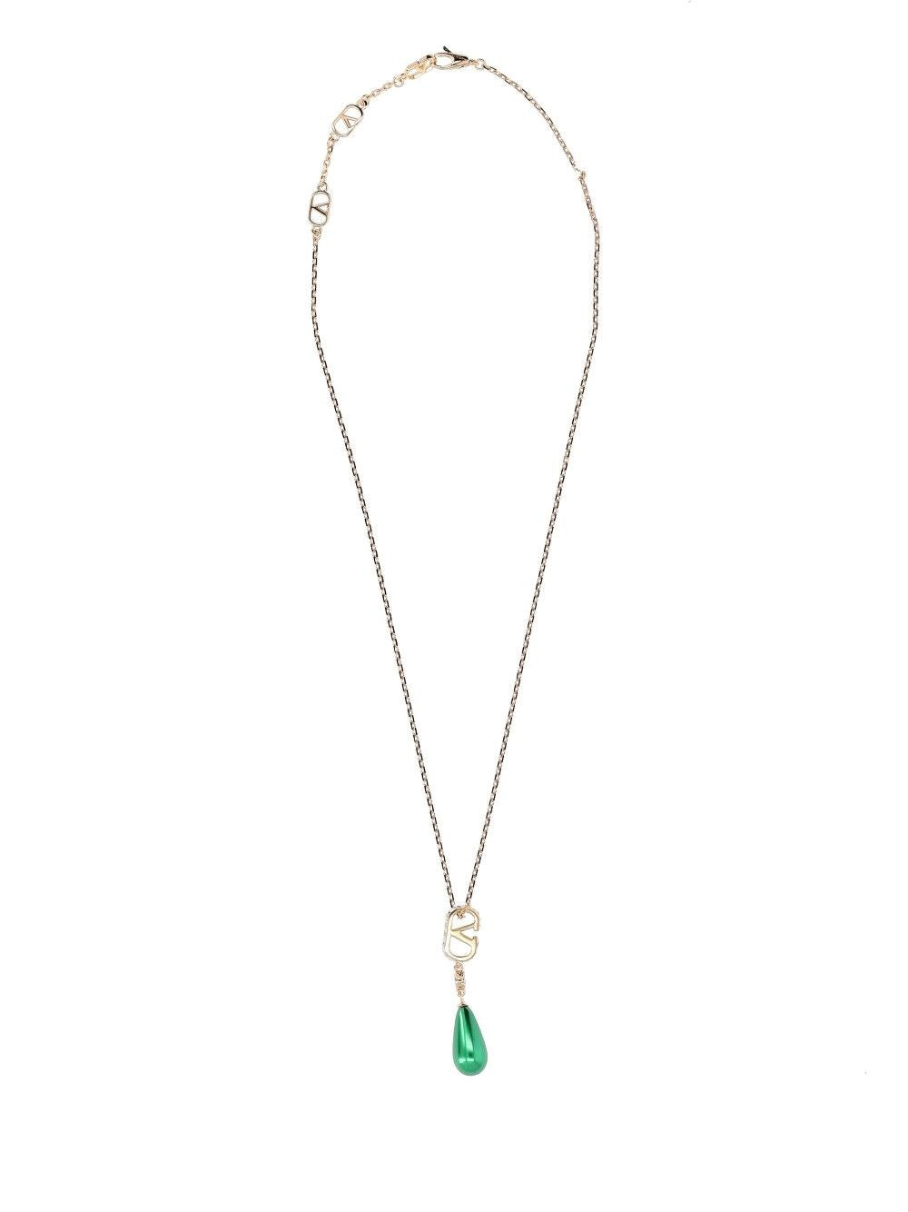 Valentino Garavani Gold-Tone Vlogo Necklace With Stones And Crystals