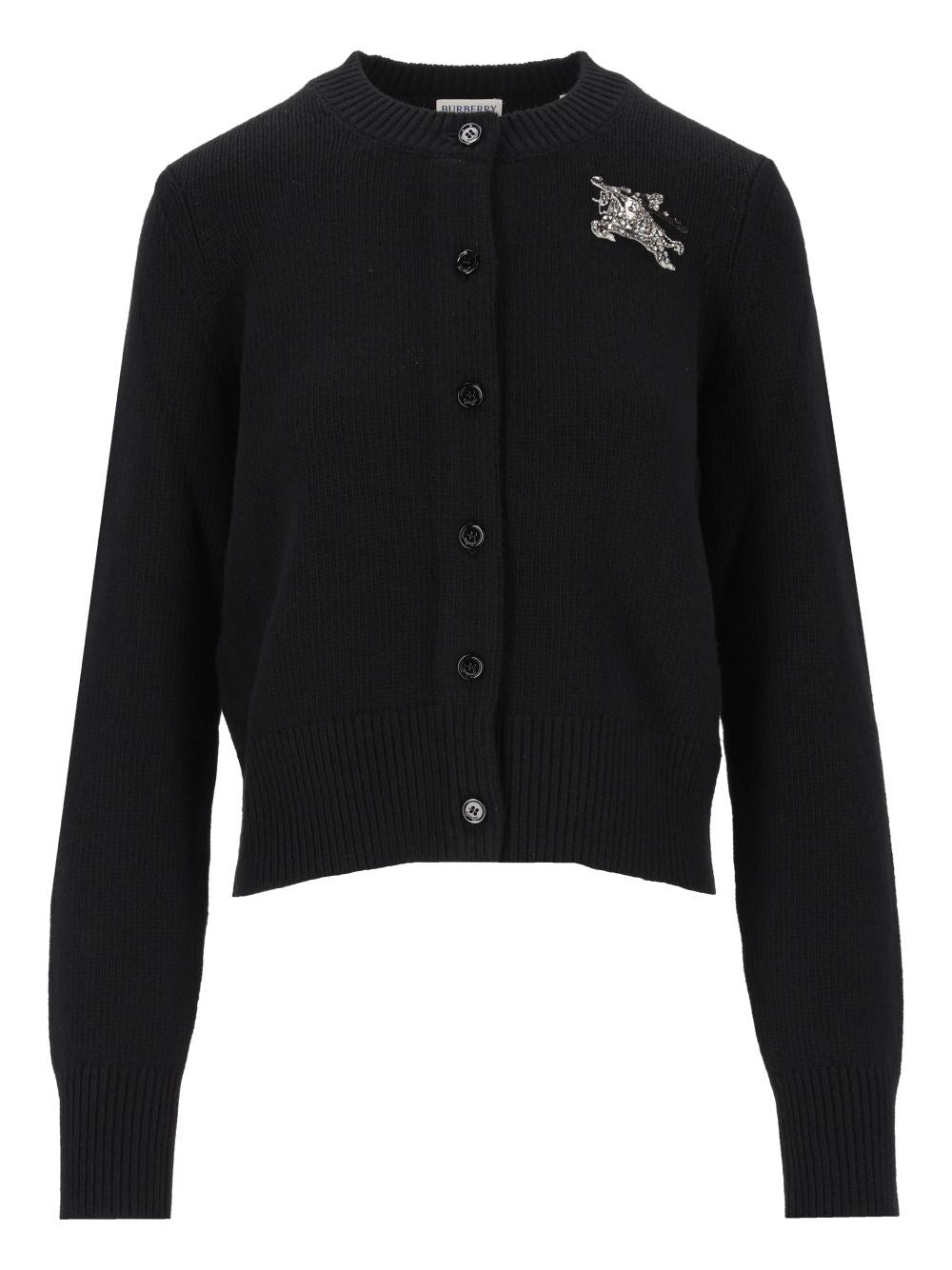 Burberry Wool And Cashmere Cardigan With Ekd - Black