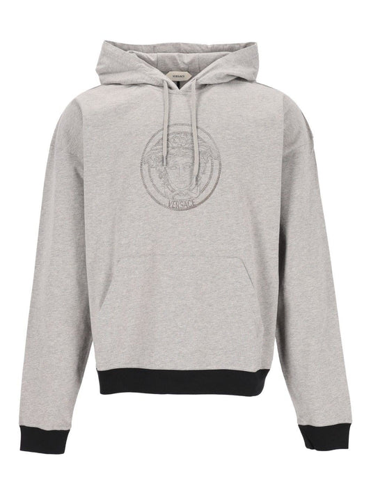 Versace Cotton Jersey Sweatshirt With Print - Grey