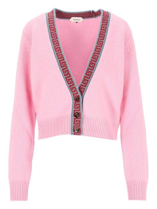 Versace Pink Cardigan In Wool And Cashmere - Rose