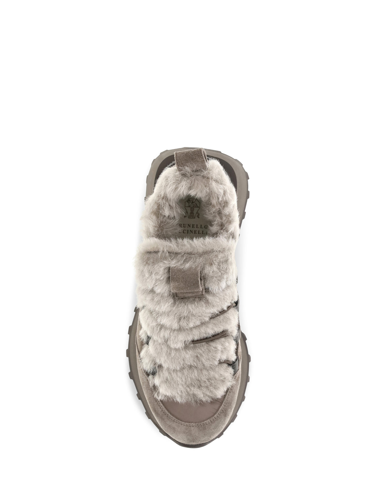 Brunello Cucinelli Suede and tech cotton Sneakers with shearling lining and monili detail - Taiga