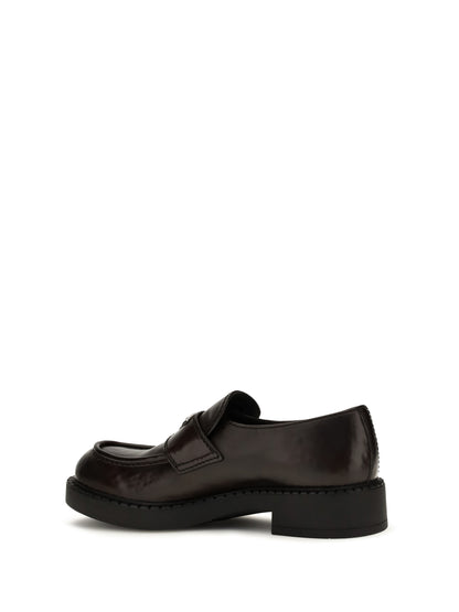 Prada Brushed leather Loafers with triangle logo - Teak