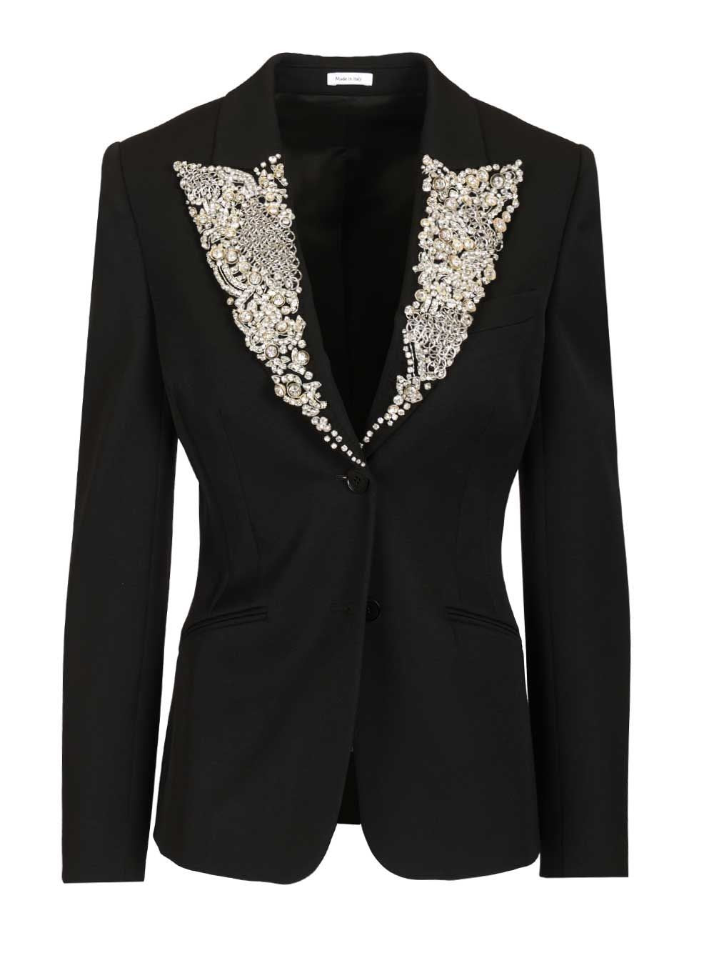Mcqueen Single-Breasted Jacket With Chainmail Embroidery - Black