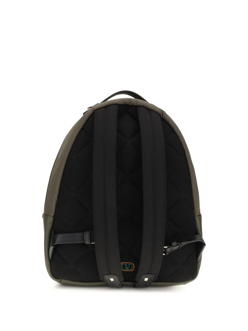 Valentino Stud Up technical fabric Backpack - Army Green/Black/Pumpkin/Multicolor