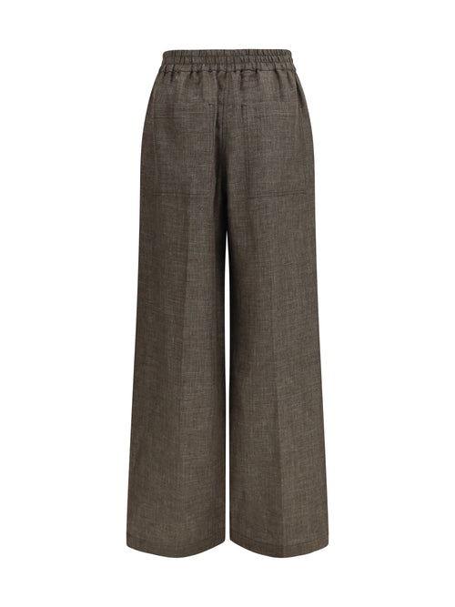 Brunello Cucinelli High-rise Linen Pants - Dark Brown/Silver