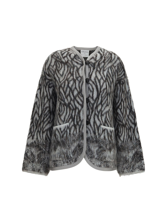 Forte_forte Heron Feather motif brushed Cardigan - Jade