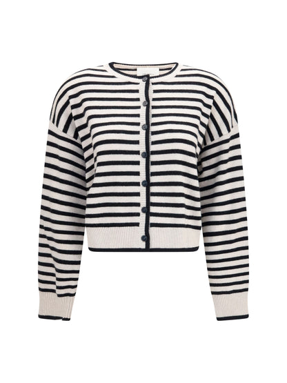 Lisa Yang Marit Striped Cardigan - Oyster/Black Stripes
