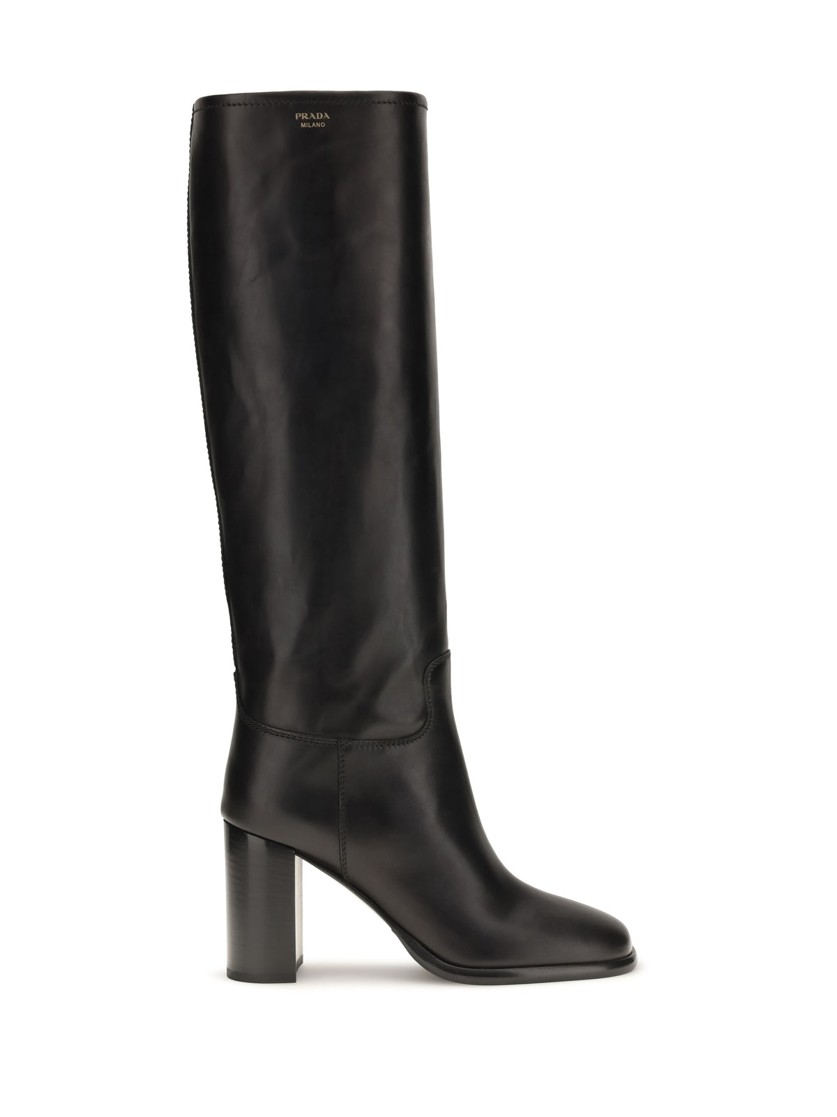 Prada High leather Boots with screen-printed Logo - Black