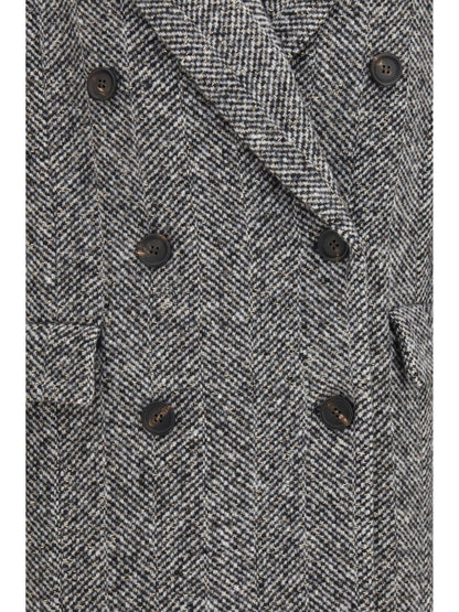 Brunello Cucinelli Double-breasted wool and alpaca blend Coat with sequins - Panama/Black