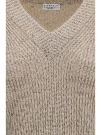 Brunello Cucinelli Cashmere and mohair V-neck Sweater - Seashell