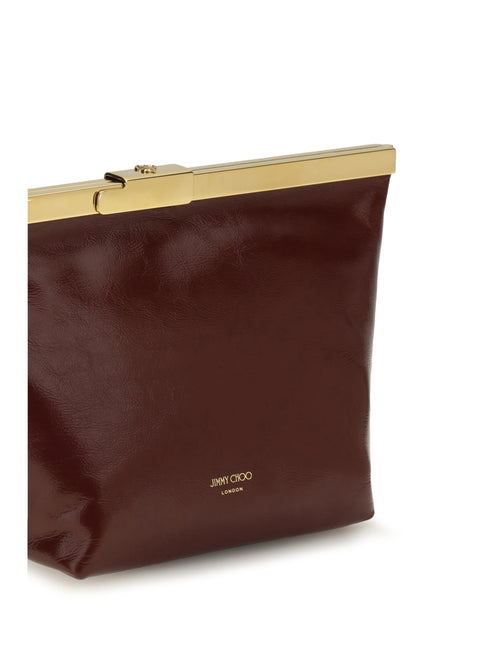 Jimmy Choo Ganache Leather Biker Clutch - Cherry/Gold