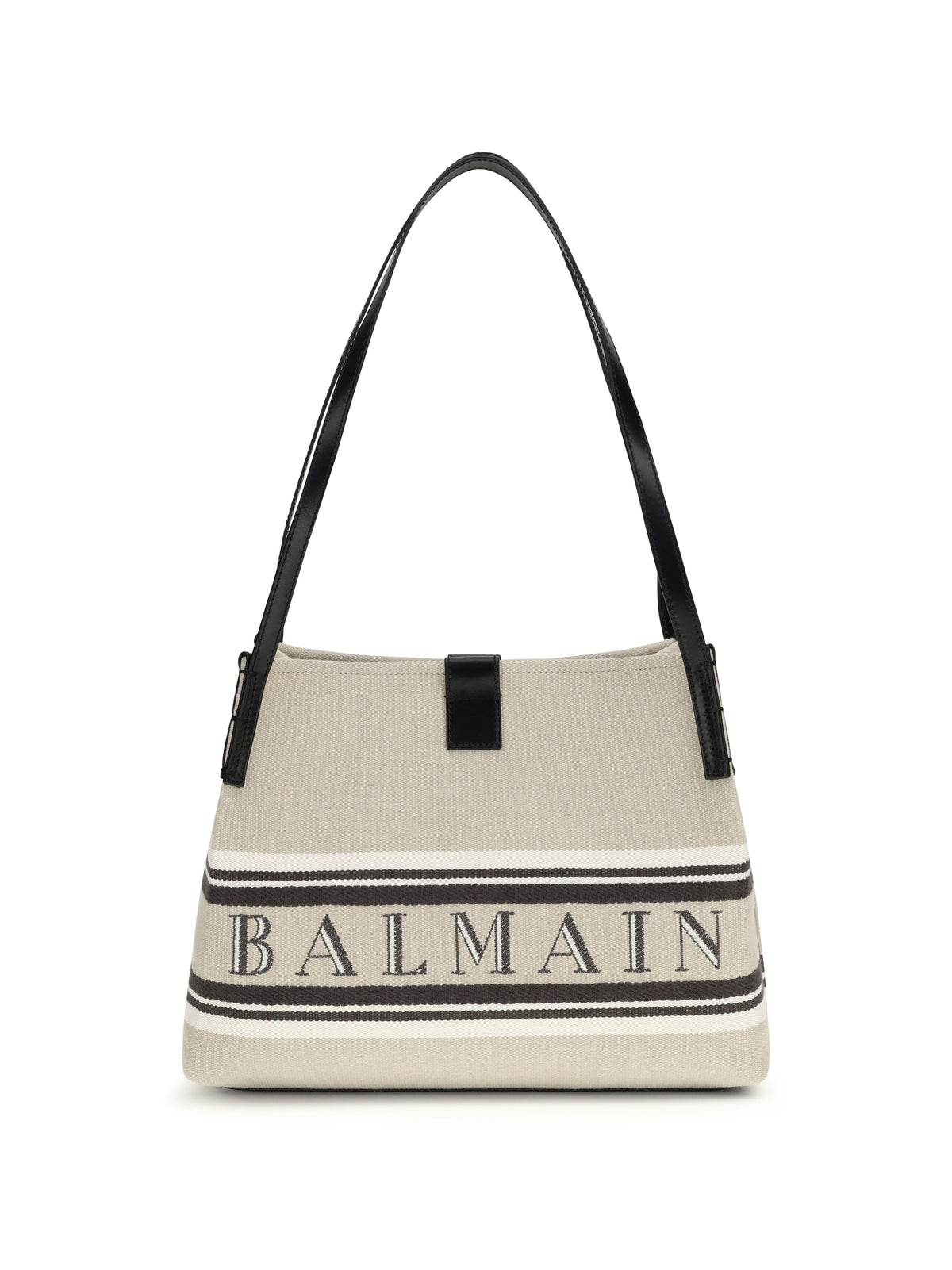 Balmain Canvas Shoulder Bag - Naturel/Noir/ Blanc Optique