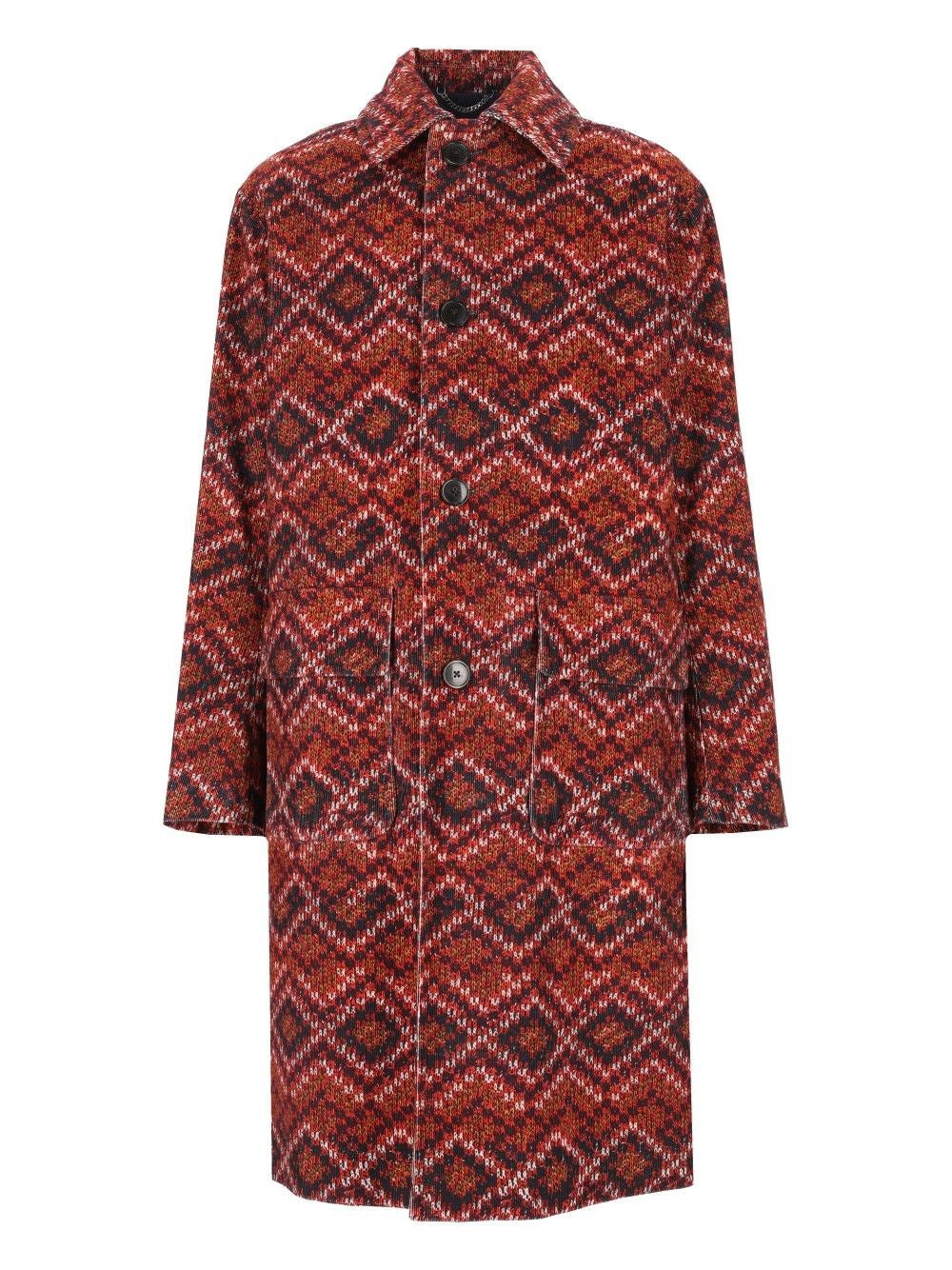 Dries Van Noten Long Printed Velvet Coat - Red