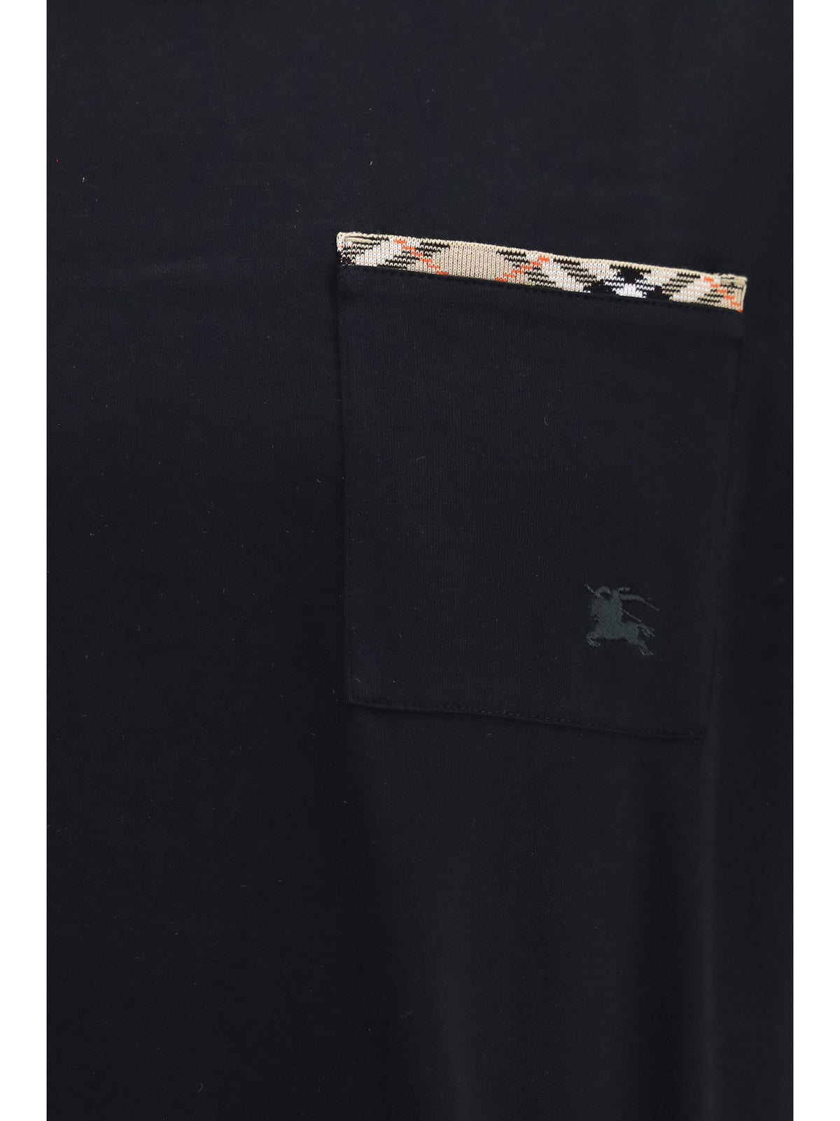 Burberry Cotton T-shirt with Check Trims - Black