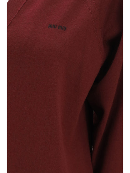 Miu Miu Virgin wool Cardigan with a collar - Amaranto+Nero