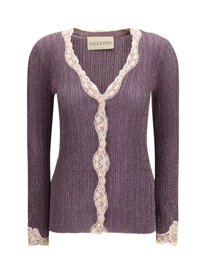 VALENTINO Lurex knit Cardigan with lace