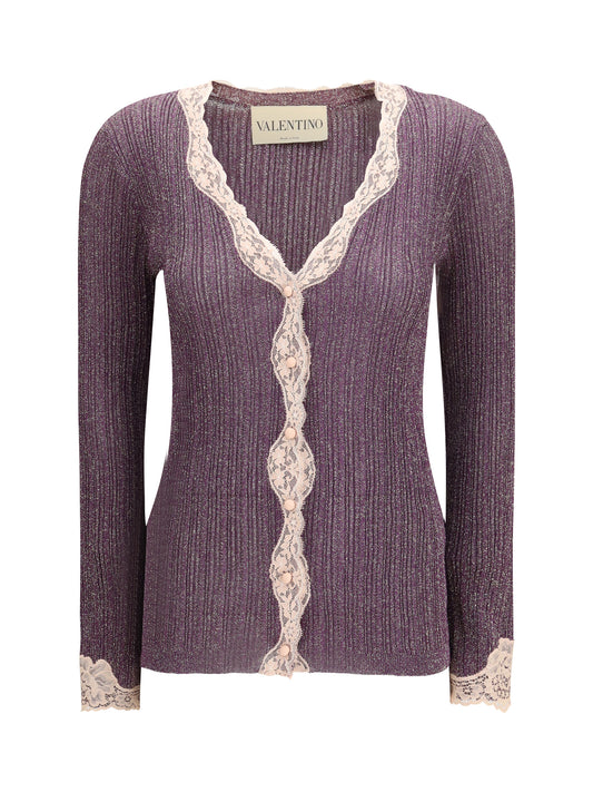 VALENTINO Lurex knit Cardigan with lace