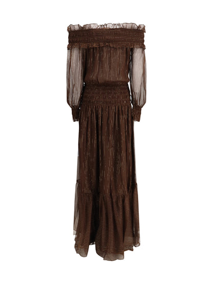 SELF-PORTRAIT Georgette off shoulder maxi Dress