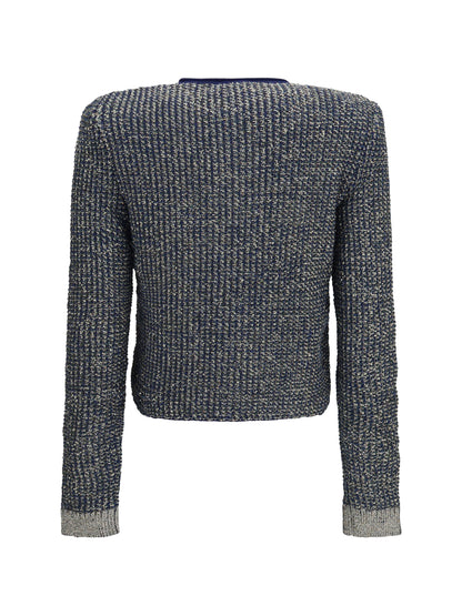 Balmain Quilted sequin Cardigan with decorative buttons - Marine/Vert