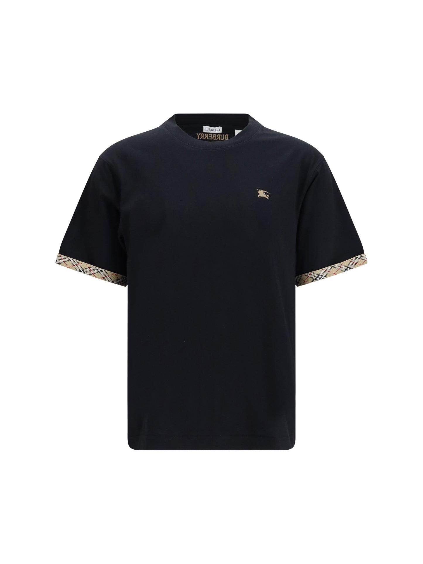 BURBERRY Cotton T-shirt with Check trims