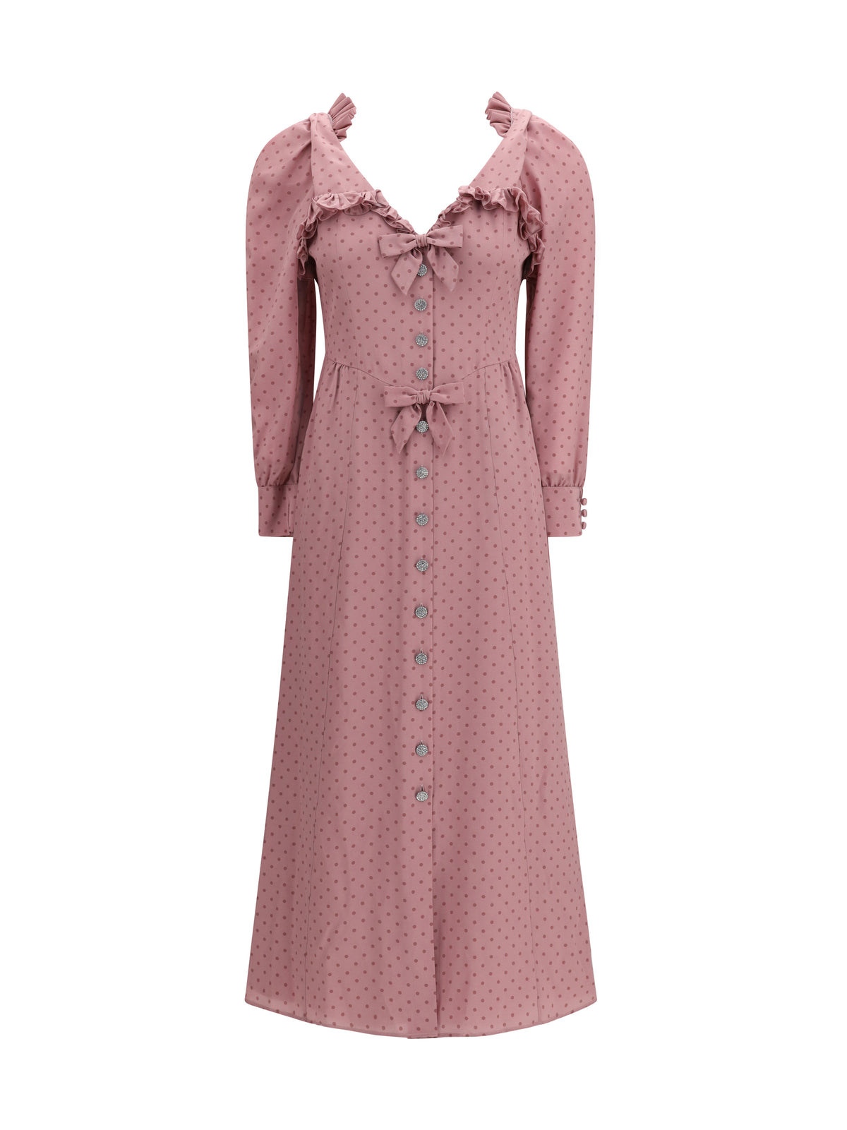 Alessandra Rich Polka Dot Midi Dress with Ruffles - Mauve-Mauve