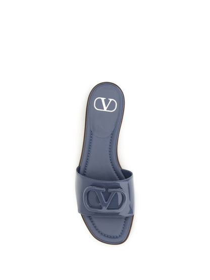 Valentino Garavani VLogo patent leather Slide Sandals - Blue Polvere