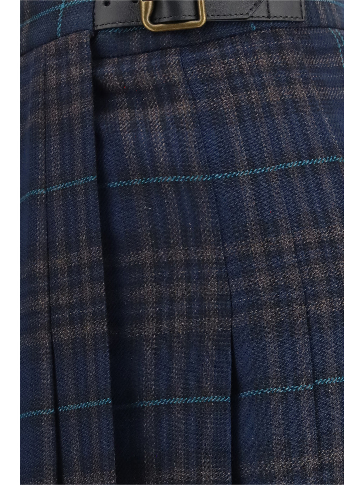 Burberry Pleated check wool-blend Skirt - Dark Clay Blue Check