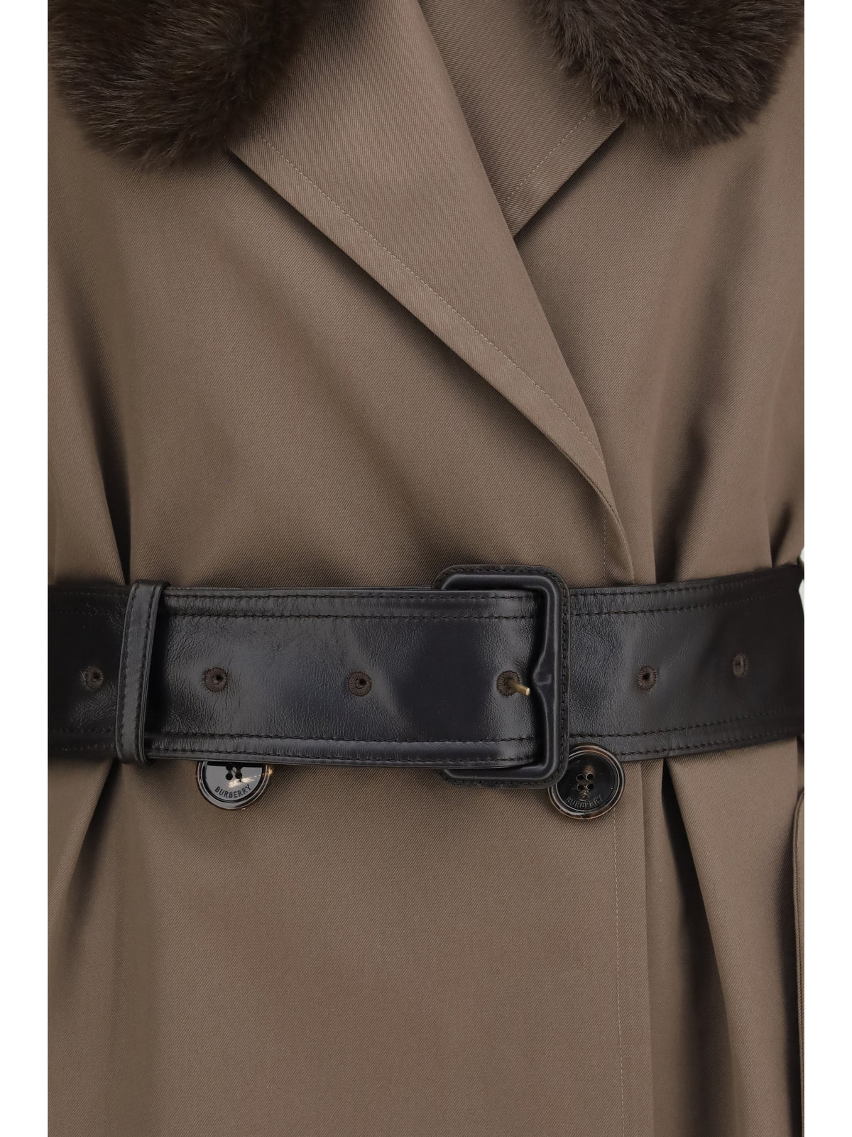 Burberry Long cotton Trench Coat with buffalo leather collar - Sepia Brown