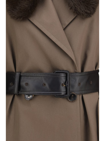 Burberry Long cotton Trench Coat with buffalo leather collar - Sepia Brown