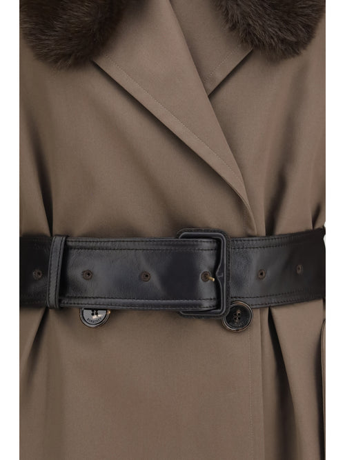 Burberry Long cotton Trench Coat with buffalo leather collar - Sepia Brown