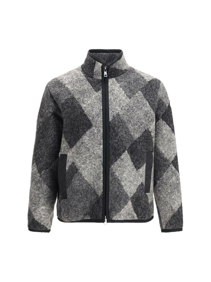 Moncler Wool blend zip Cardigan with diamond pattern - Black