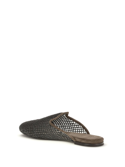 BRUNELLO CUCINELLI Suede Mules with Precious Net Embroidery
