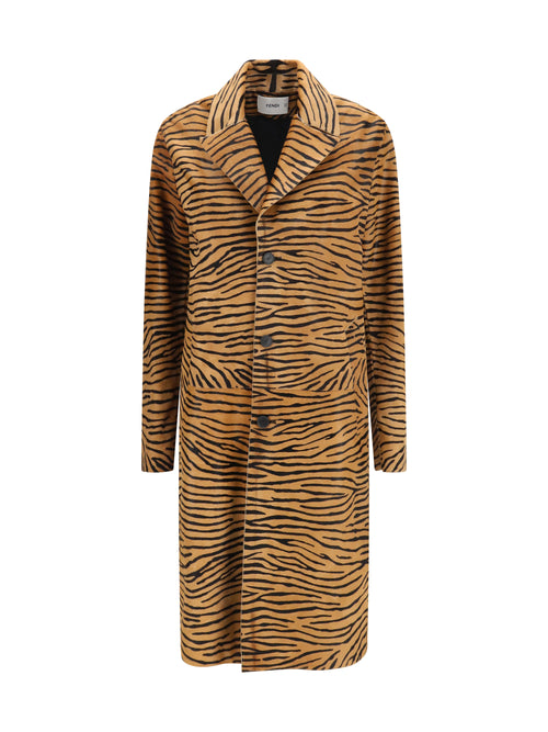 Fendi Tiger print pony effect Leather Coat - Natural
