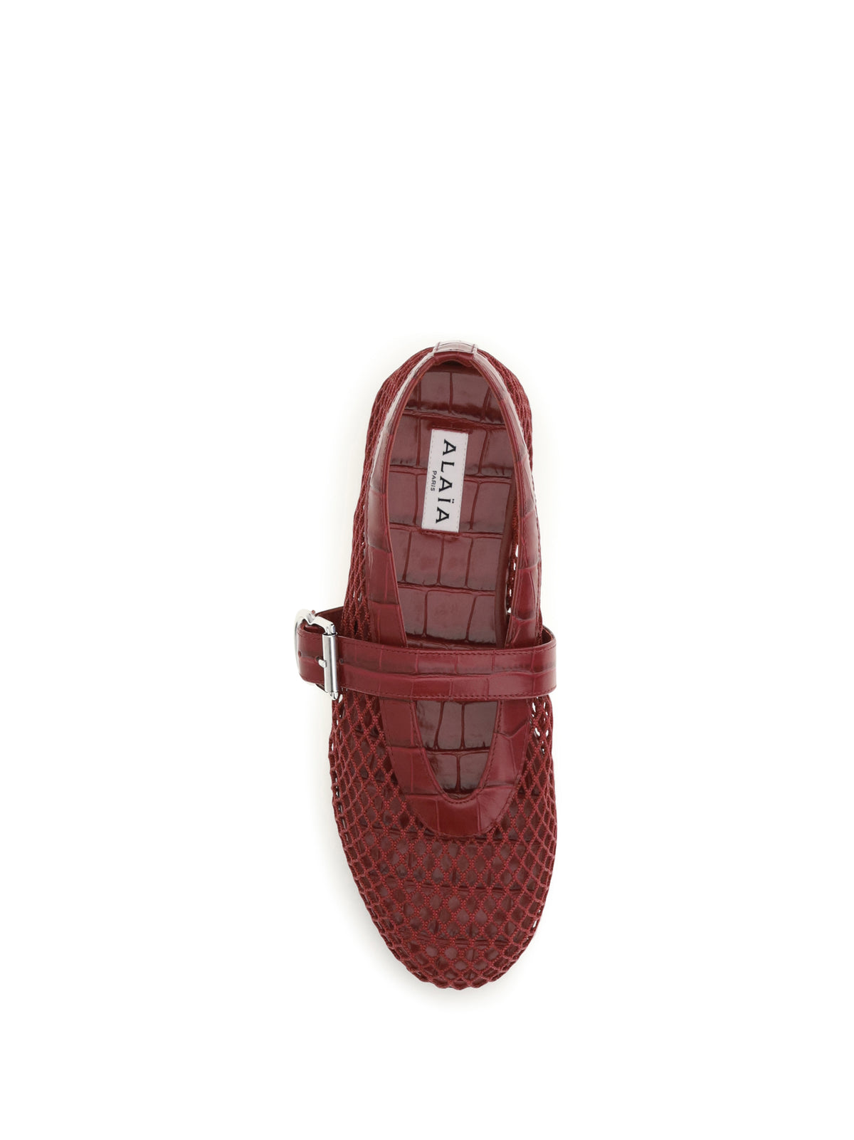 Alaïa Mesh and crocodile-print leather Ballerinas - Cerise