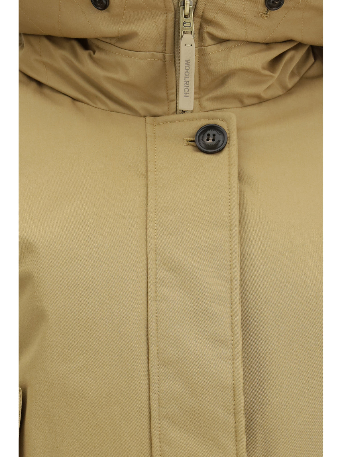 Woolrich Short Hooded Parka with fur trim - Gold Khaki