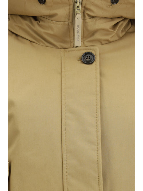 Woolrich Short Hooded Parka with fur trim - Gold Khaki