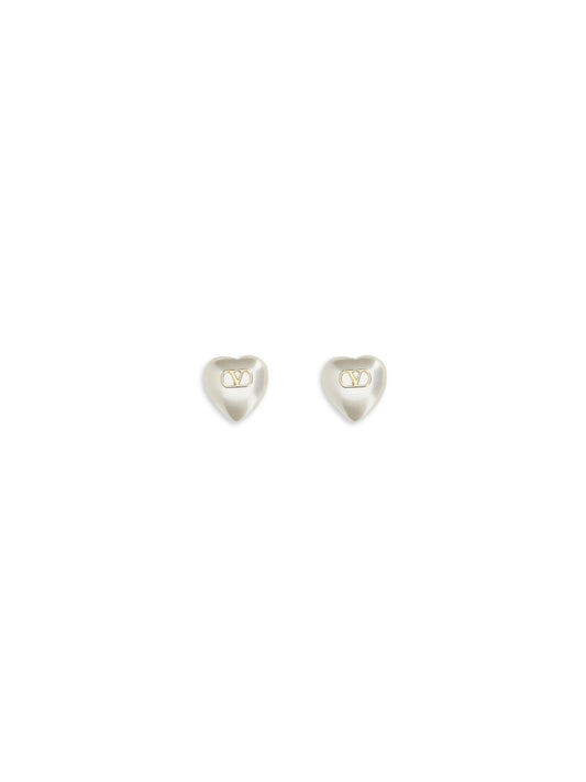 Valentino Garavani VLogo Signature Earrings in metal and pearls - Gold/Cream